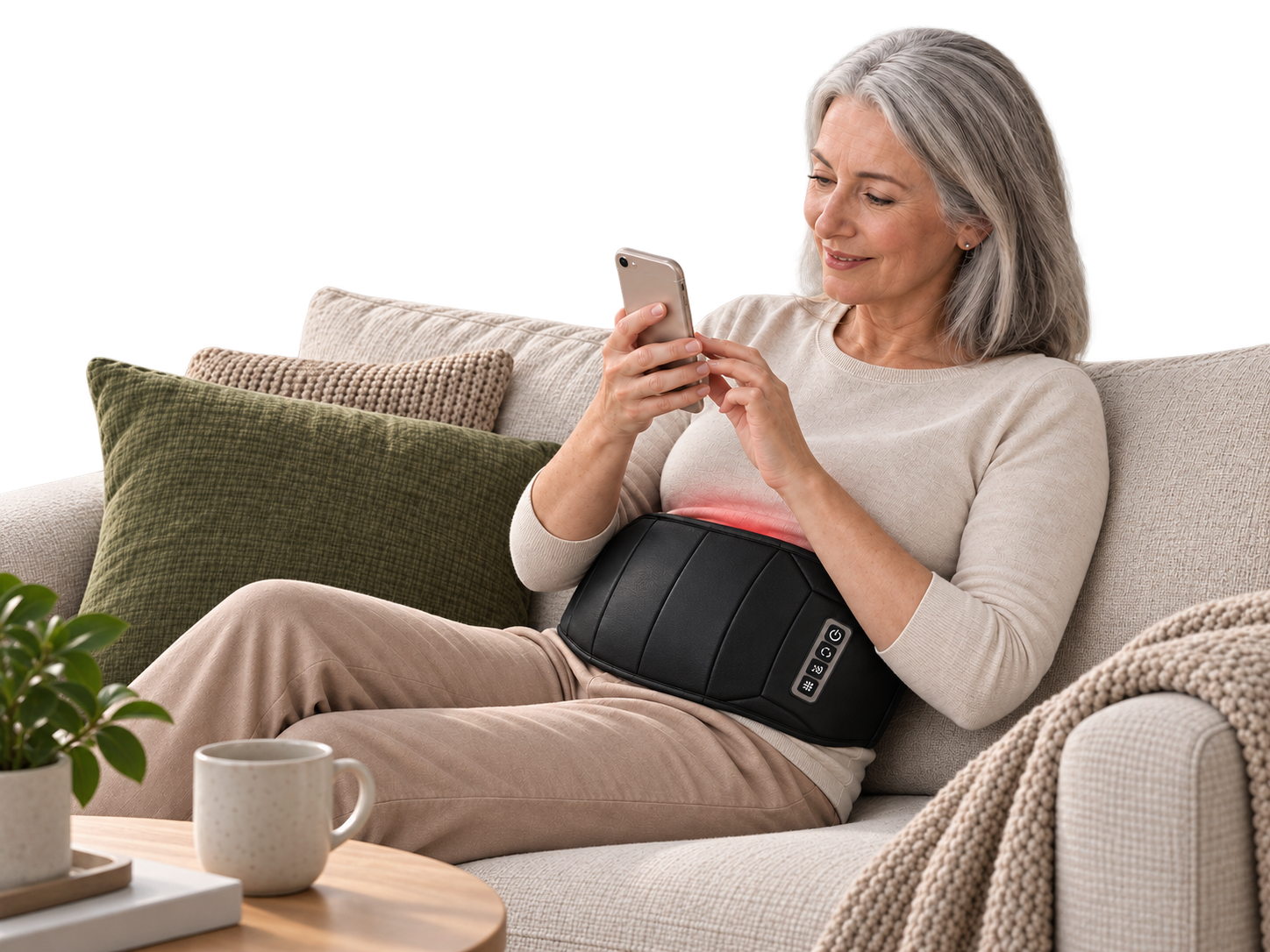 Woman using the Aerlang Shiatsu Massager on her abdomen